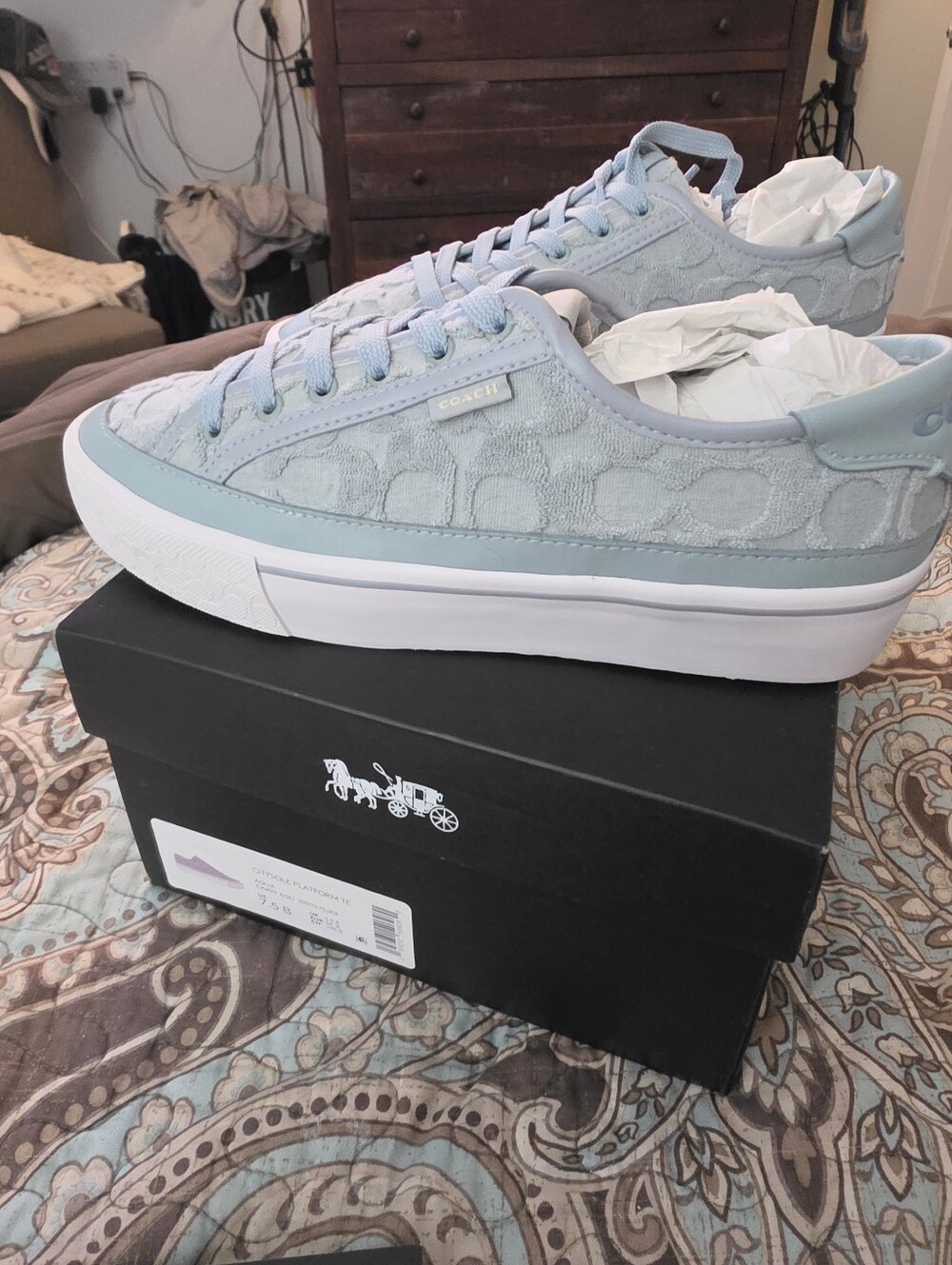 Coach Women's Light Blue Signature Lace-Up Sneakers - Picture 6 of 9